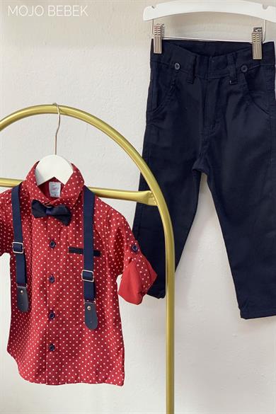 Mojo Erkek Çocuk Papyonlu Gömlek Pantolon Takım 6216 Bordo
