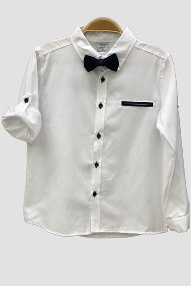 Mojo Erkek Çocuk 9-12 Yaş Papyonlu Gömlek Pantolon Takım Beyaz-Siyah