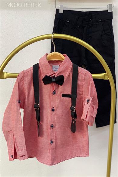 Mojo Erkek Çocuk Papyonlu Gömlek Pantolon Takım 6218 Kırmızı