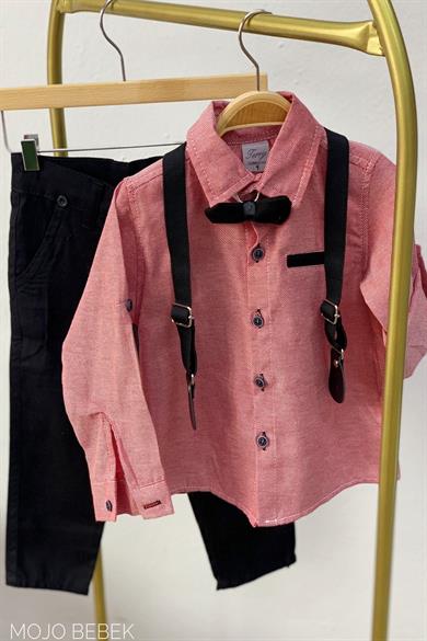 Mojo Erkek Çocuk Papyonlu Gömlek Pantolon Takım 6218 Kırmızı