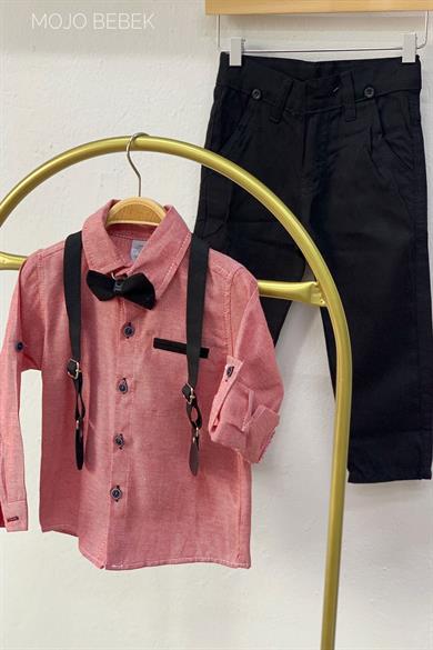 Mojo Erkek Çocuk Papyonlu Gömlek Pantolon Takım 6218 Kırmızı