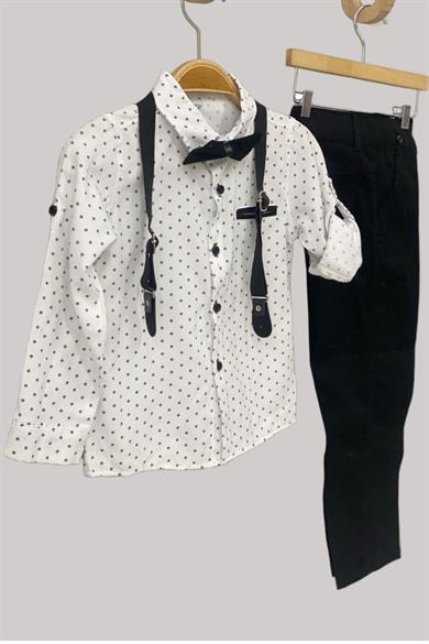 Mojo Erkek Çocuk Papyonlu Gömlekli Pantolon Takım 6318 Beyaz-Siyah