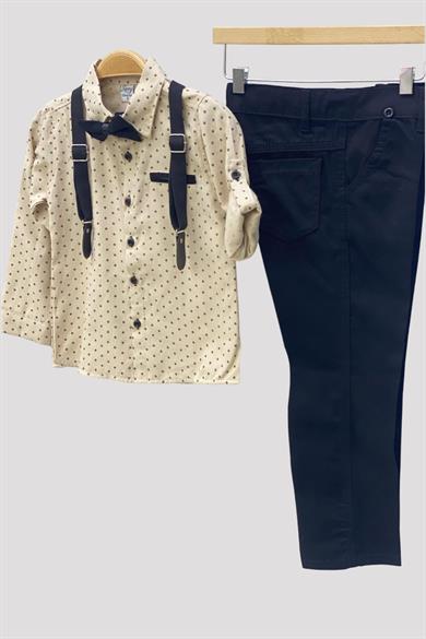 Mojo Erkek Çocuk Papyonlu Gömlekli Pantolon Takım 6318 Vizon
