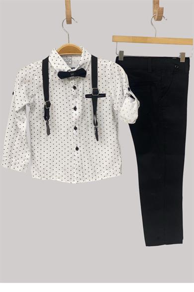 Mojo Erkek Çocuk Papyonlu Gömlekli Pantolon Takım 6318 Beyaz-Siyah