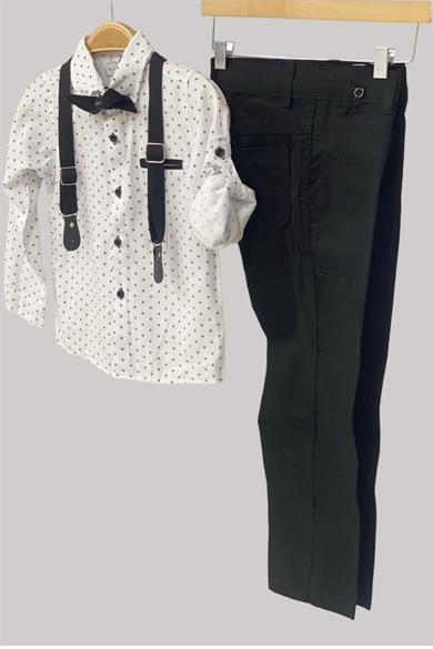 Mojo Erkek Çocuk Papyonlu Gömlekli Pantolon Takım 6318 Beyaz-Siyah