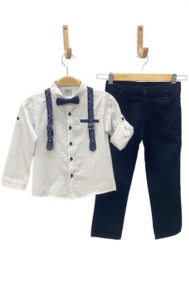 Mojo Erkek Çocuk 5-8 Yaş Papyonlu Gömlekli Pantolon Takım Lacivert-Beyaz
