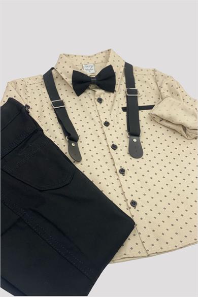 Mojo Erkek Çocuk Papyonlu Gömlekli Pantolon Takım 6318 Vizon