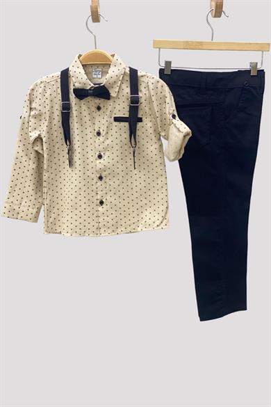 Mojo Erkek Çocuk Papyonlu Gömlekli Pantolon Takım 6318 Vizon