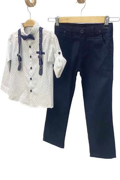 Mojo Erkek Çocuk 5-8 Yaş Papyonlu Gömlekli Pantolon Takım Lacivert-Beyaz