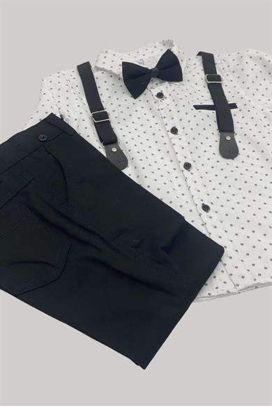 Mojo Erkek Çocuk Papyonlu Gömlekli Pantolon Takım 6318 Beyaz-Siyah