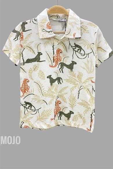 Mojo Erkek Çocuk 1-14 Yaş Polo Yaka Baskılı T-shirt 163839 Krem