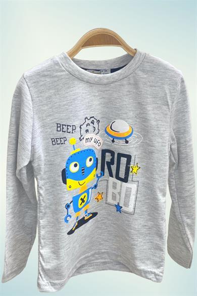 Mojo Erkek Çocuk Robo Robot Baskılı Uzun Kol T-shirt 123011 Gri