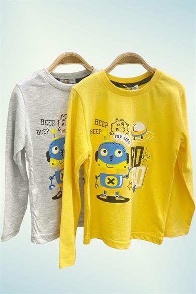 Mojo Erkek Çocuk Robo Robot Baskılı Uzun Kol T-shirt 123011 Sarı