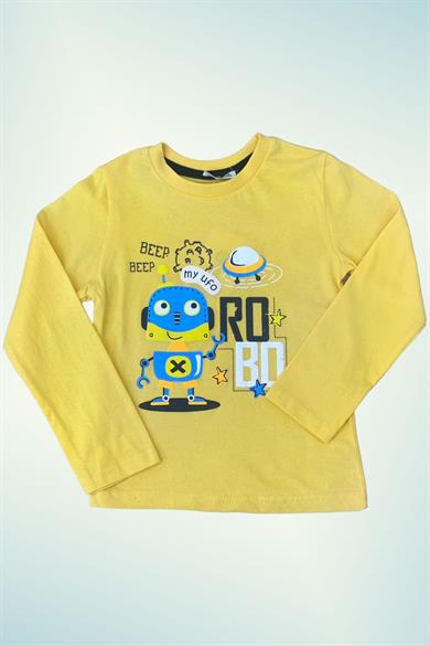 Mojo Erkek Çocuk Robo Robot Baskılı Uzun Kol T-shirt 123011 Sarı