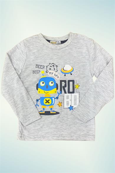 Mojo Erkek Çocuk Robo Robot Baskılı Uzun Kol T-shirt 123011 Gri