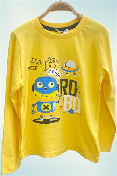 Mojo Erkek Çocuk Robo Robot Baskılı Uzun Kol T-shirt 123011 Sarı