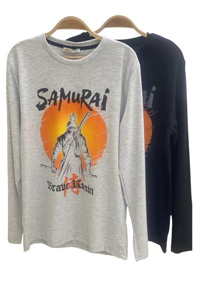 Mojo Erkek Çocuk Samurai Baskılı Uzun Kol T-shirt 423130 Gri