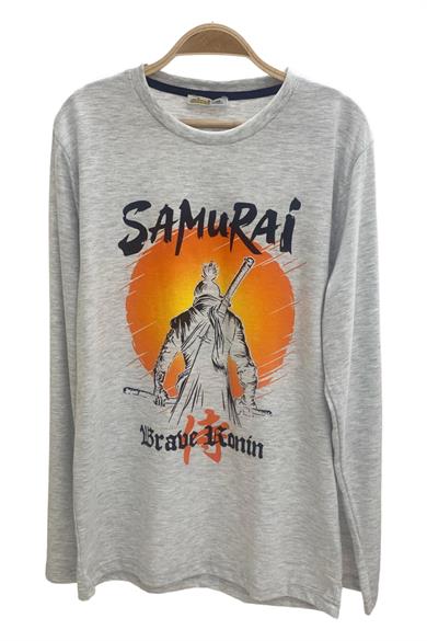 Mojo Erkek Çocuk Samurai Baskılı Uzun Kol T-shirt 423130 Gri