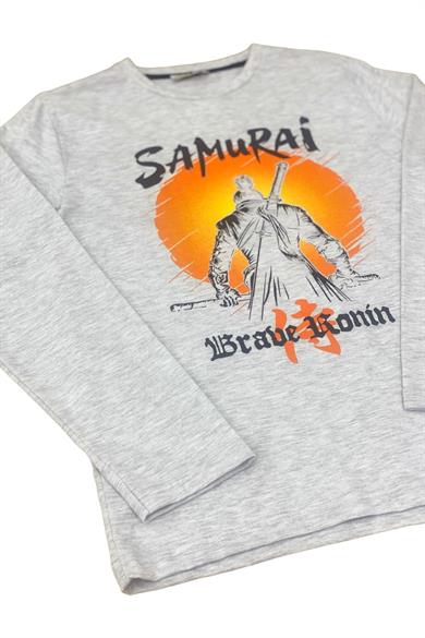 Mojo Erkek Çocuk Samurai Baskılı Uzun Kol T-shirt 423130 Gri