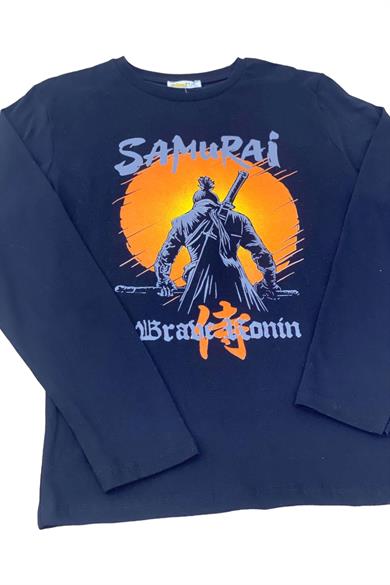 Mojo Erkek Çocuk Samurai Baskılı Uzun Kol T-shirt 423130 Siyah