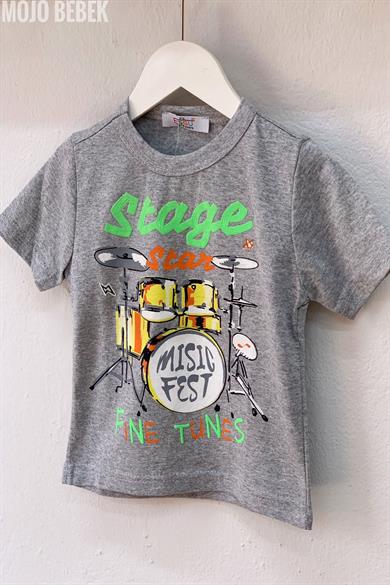 Mojo Erkek Çocuk Stage Star Desenli T-shirt 220901 Gri