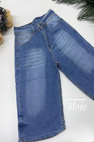 Mojo Erkek Çocuk 9-12 Yaş Taşlanmış Likralı Kot Şort Kot Mavi