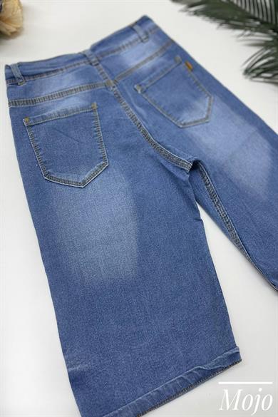 Mojo Erkek Çocuk 9-12 Yaş Taşlanmış Likralı Kot Şort Kot Mavi