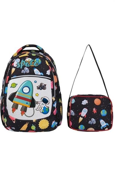 Mojo Erkek Çocuk Uzay Desenli Beslenme Ve Sırt Çantası 2567 Siyah