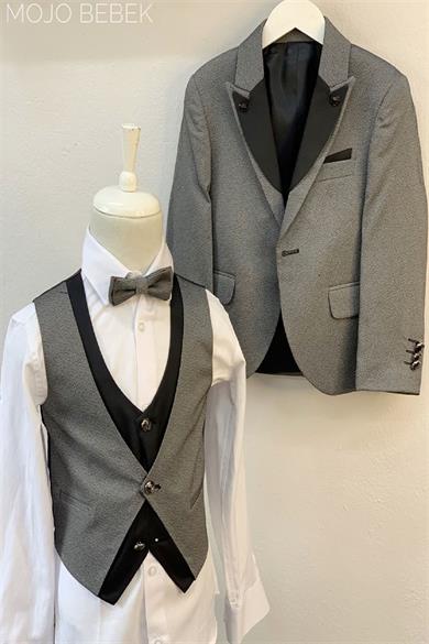 Mojo Erkek Çocuk Yaka Detaylı Klasik Damatlık Set 20317 Gri