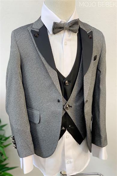 Mojo Erkek Çocuk Yaka Detaylı Klasik Damatlık Set 20317 Gri