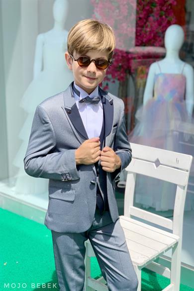 Mojo Erkek Çocuk Yaka Detaylı Klasik Damatlık Set 20317 Gri-Lacivert