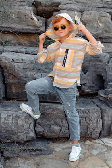 Mojo Erkek Çocuk Yıpratmalı Slim Fit Yüksek Bel Kot Pantolon 2313 Mavi