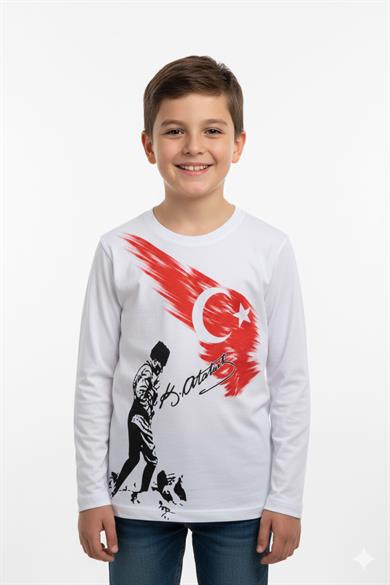 Mojo Garson Çocuk Atatürk Kocatepe Uzun Kol T-shirt 150220 Beyaz