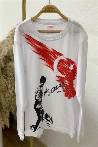 Mojo Garson Çocuk Atatürk Kocatepe Uzun Kol T-shirt 150220 Beyaz