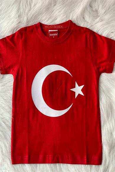Mojo Garson Çocuk Türk Bayrağı Baskılı Kısa Kol T-shirt 9844 Kırmızı
