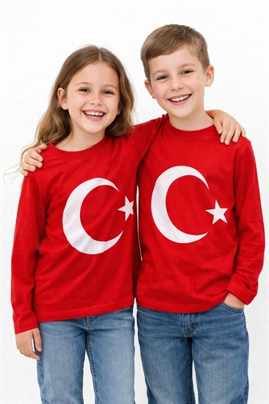 Mojo Garson Çocuk Türk Bayrağı Baskılı Uzun Kol T-shirt 09844 Kırmızı