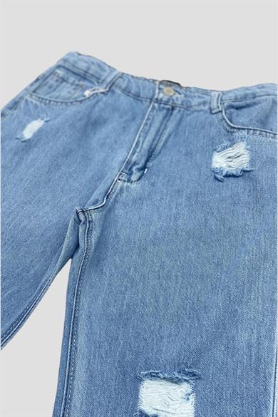 Mojo Garson Kız Çocuk Yüksek Bel Yıpratmalı Kot Pantolon 65772 Açık Mavi