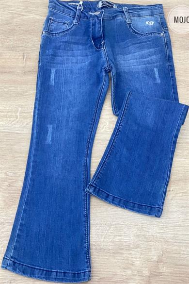 Mojo Garson Kız Likralı Yıpratma İspanyol Paça Kot Pantolon 6432 Mavi