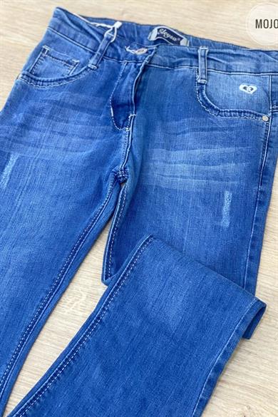 Mojo Garson Kız Likralı Yıpratma İspanyol Paça Kot Pantolon 6432 Mavi