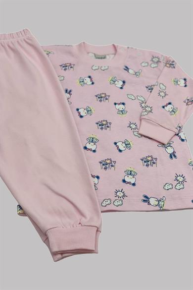 Mojo Kız Bebek 1-3 Yaş Ayı ve Tavşan Desenli Pijama Takımı 2418 Pembe