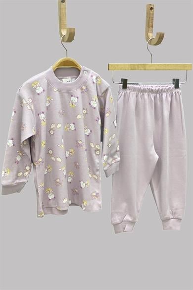 Mojo Kız Bebek 1-3 Yaş Ayı ve Tavşan Desenli Pijama Takımı 2418 Lila