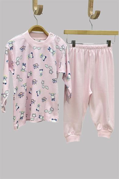 Mojo Kız Bebek 1-3 Yaş Ayı ve Tavşan Desenli Pijama Takımı 2418 Pembe
