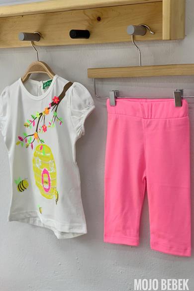 Mojo Kız Bebek 1-4 Yaş  Baskılı Kısa Kol Taytlı Takım 320010 Ekru