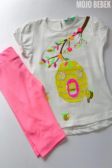 Mojo Kız Bebek 1-4 Yaş  Baskılı Kısa Kol Taytlı Takım 320010 Ekru