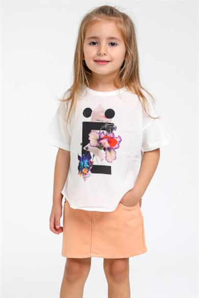 Mojo Kız Bebek 1-4 Yaş Çiçek Baskılı Kısa Kol T-shirt 35327 Ekru