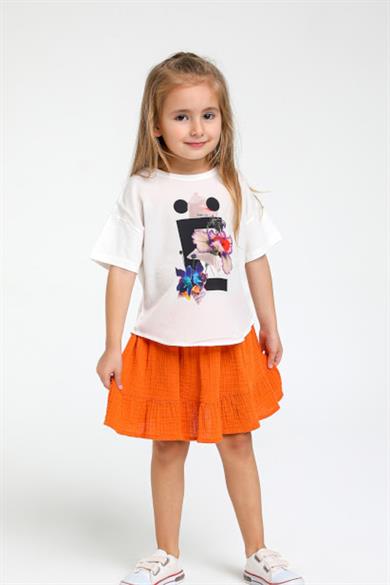 Mojo Kız Bebek 1-4 Yaş Çiçek Baskılı Kısa Kol T-shirt 35327 Ekru