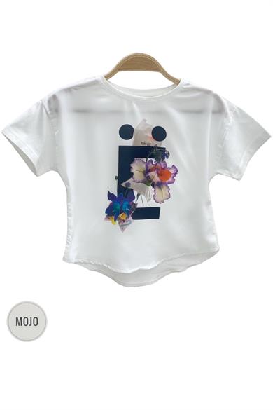 Mojo Kız Bebek 1-4 Yaş Çiçek Baskılı Kısa Kol T-shirt 35327 Ekru