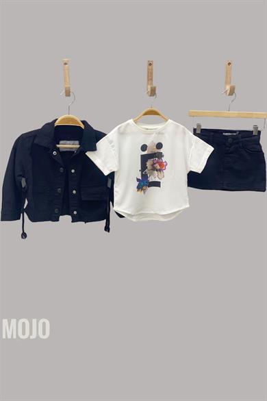 Mojo Kız Bebek 1-4 Yaş Çiçek Baskılı Kısa Kol T-shirt 35327 Ekru