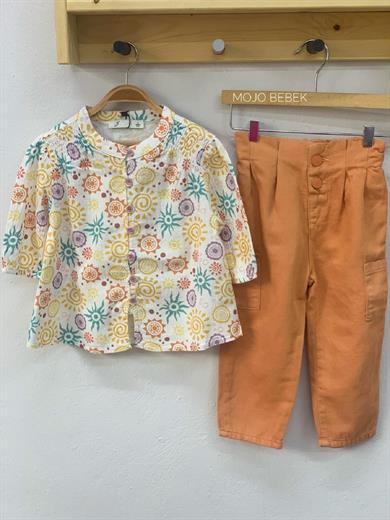 Mojo Kız Bebek 1-4 Yaş Çift Düğmeli Yazlık Mom Pantolon 2250 Somon
