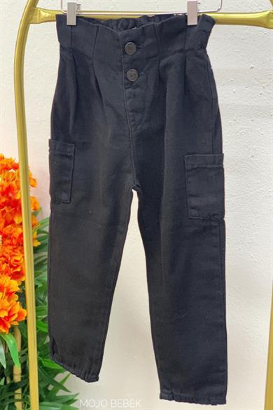 Mojo Kız Bebek 1-4 Yaş Çift Düğmeli Yazlık Mom Pantolon 2250 Siyah